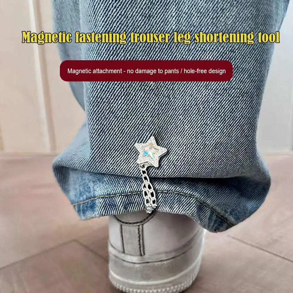 Magnetyczne klipsy do spodni z motywem kreskówkowym, klipsy do podwijania nogawek spodni, magnetyczne klipsy do mocowania nogawek spodni z łańcuszkiem, metalowe guziki.