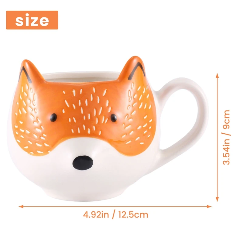 Ceramic Coffee Cup Cartoon Fox Shaped Cup Animal Pattern Home Kitchen Office Juice Milk Cup