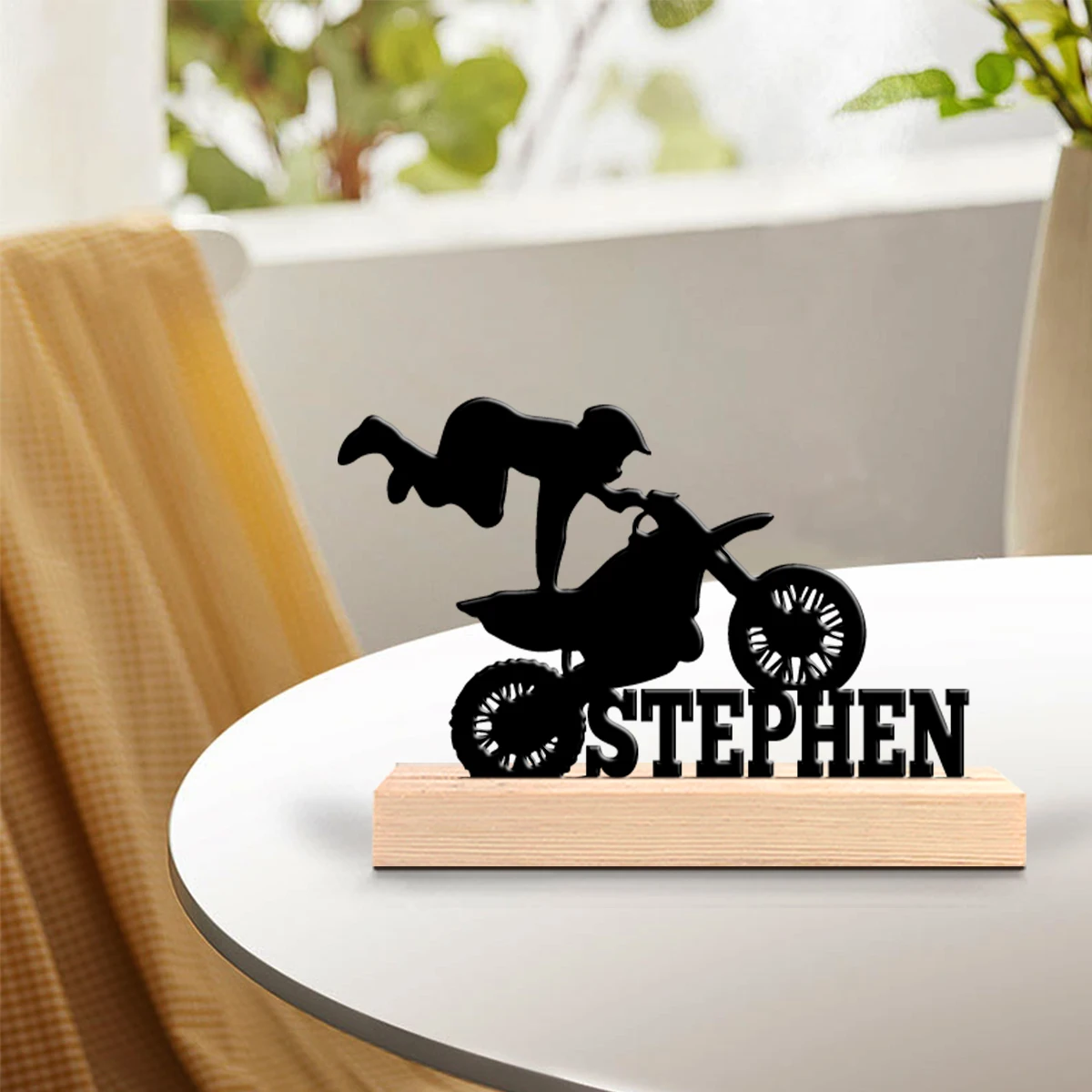 1pc Interesting Desktop Metal Statues Customizable Content With Wooden Base Desktop Decoration That Does Not Require Assembly