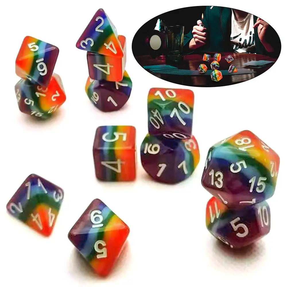 7Pcs/Set Polyhedral Rainbow Dice Set Game Dice For TRPG DND Accessories Polyhedral Dice For Board Card Game Math Games