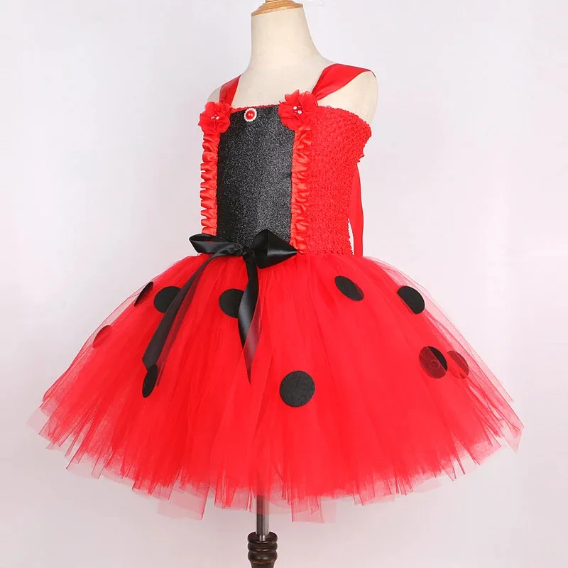Baby Mädchen Lady Beetle Tutu Kleid mit Flügeln Fee Prinzessin Kostüme für Kinder Halloween Geburtstag Outfit Rote Tupfen Kleidung