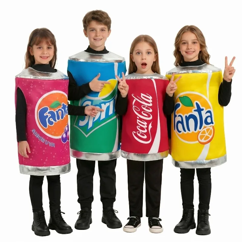 

Soda Can Cosplay Costume Fanta and Sprite Funny Jumpsuit Beverages Clothes for Women Men Role Play Outfit Theme Party