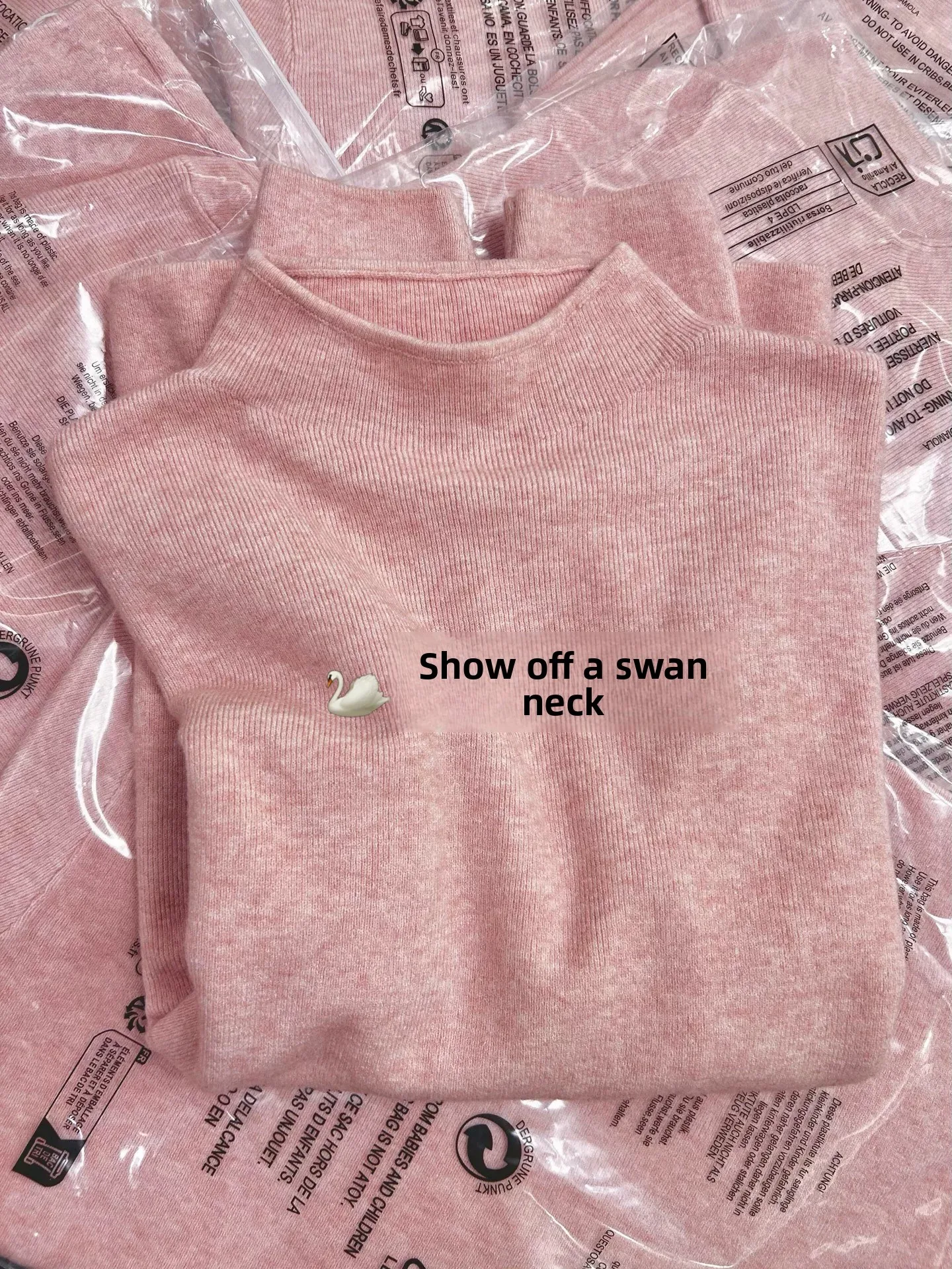 

Women's Knitted Long Sleeve Base Shirt Half High Collar Fufu Sakura Pink Color Inner Wear for Autumn Winter