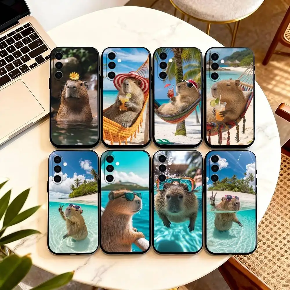 Cute Fun Capybara  Phone Case For Samsung Galaxy A73,A72,A71,A70,A53,A52,A51,Others Soft Black Cover