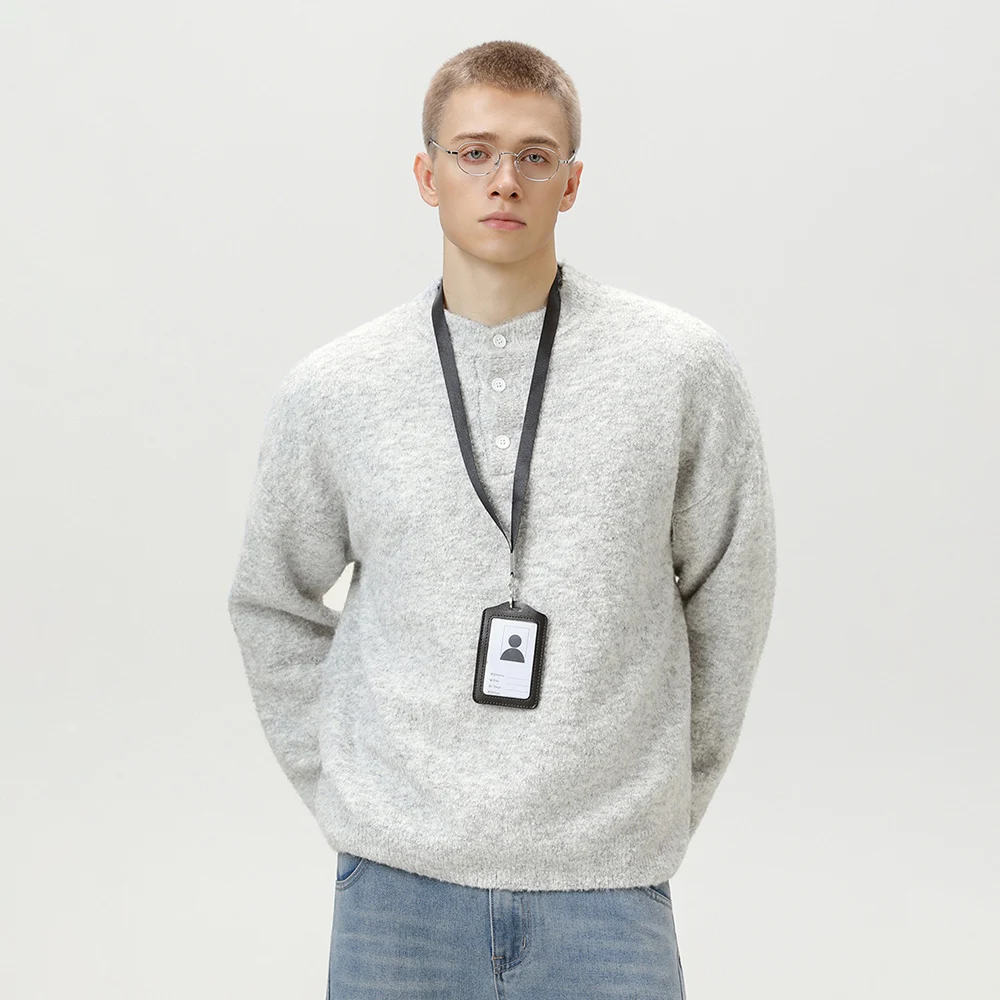 

TFETTERS 2025 Old Money Style Mens Knitted Sweater Loose Fit Thick Henley Neck Oversized Sweaters Men Winter Clothes Man