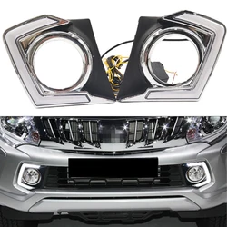 2Pcs Car LED Daytime Running Light DRL Lamp For Mitsubishi Triton L200 2015 2016 2017 2018 Dimming Function Fog lamp