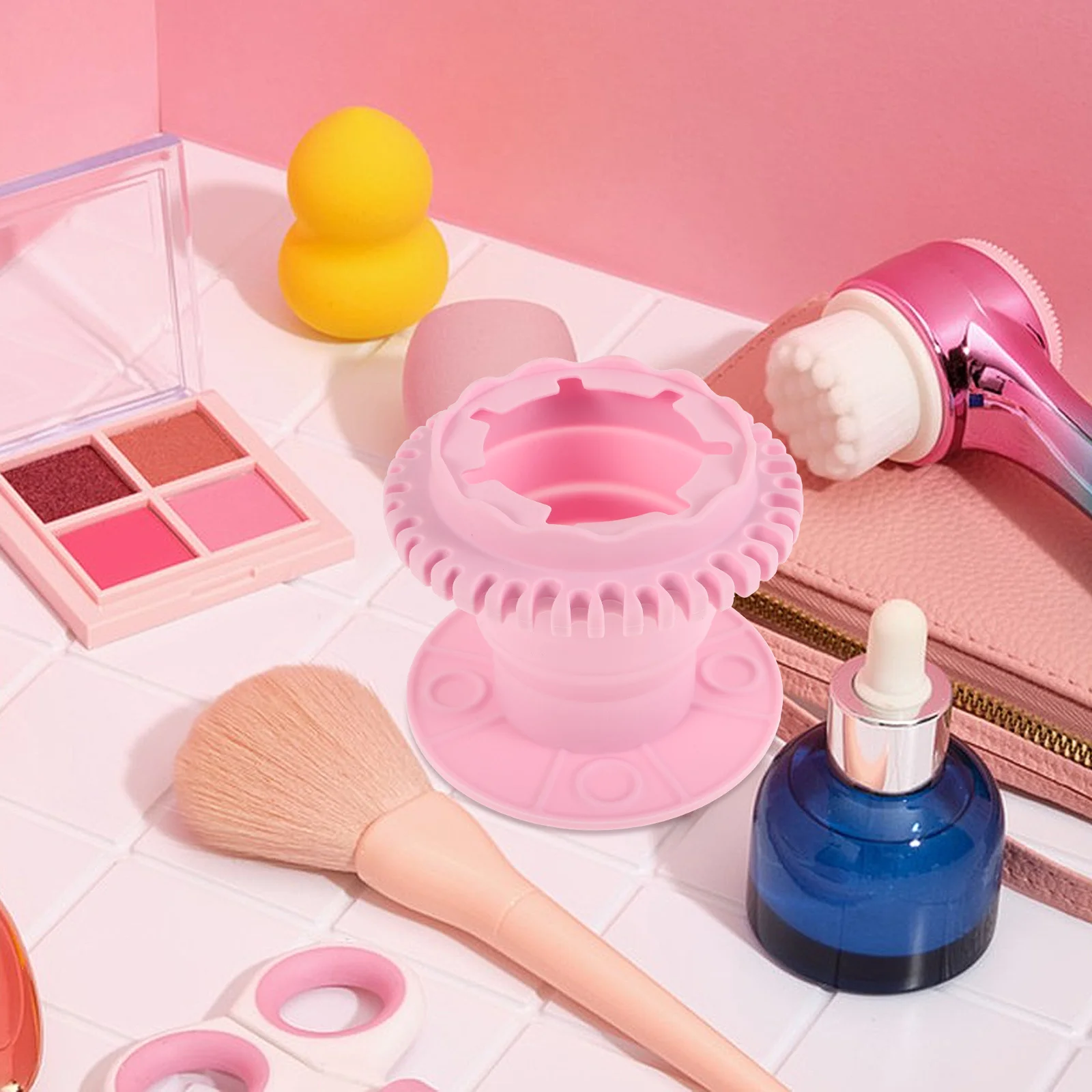 صندوق تنظيف فرشاة المكياج من السيليكون، إسفنجة قابلة للطي، تصميم معلق، حقيبة تنظيف أدوات السفر، ملحقات المكياج #3
