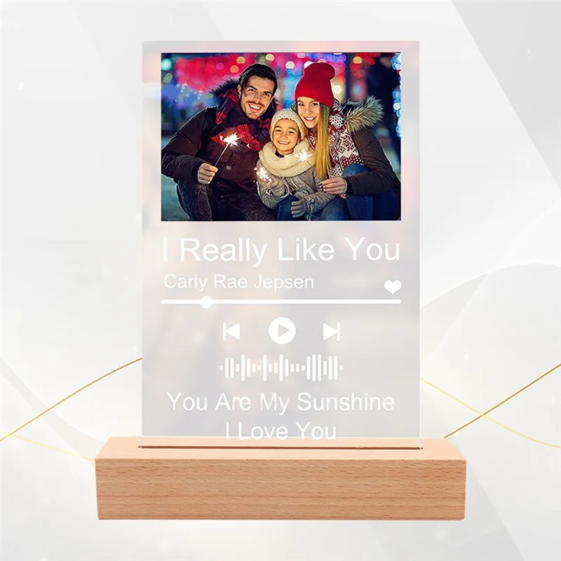ABAC-Acrylic Personalised Spotifys Music Photo Plaque With LED Night Light Mothers Day Couple Gift Frames