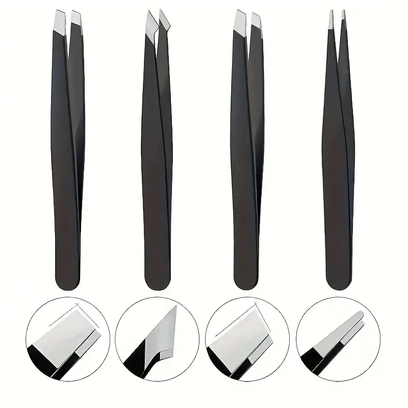 مجموعة ملقط الرموش مكونة من 4 قطع - تحكم سهل للمبتدئين، وقبضة مقاومة للانزلاق وأطراف حادة ​