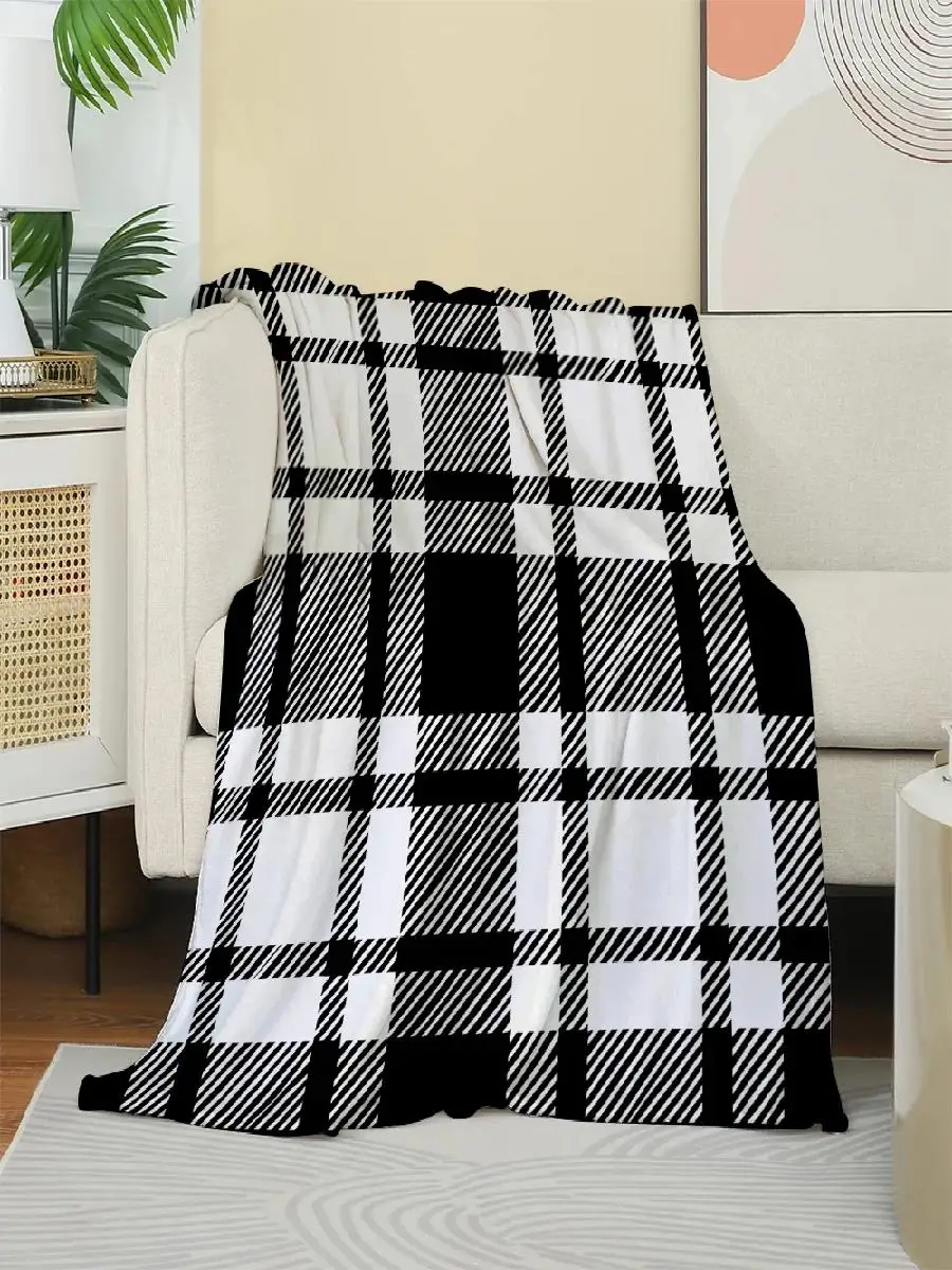 Black  White Buffalo Plaid Flannel Blanket Classic Checkered Throw Soft Cozy for Home Decor Warm Sofa Couch Gift Portable