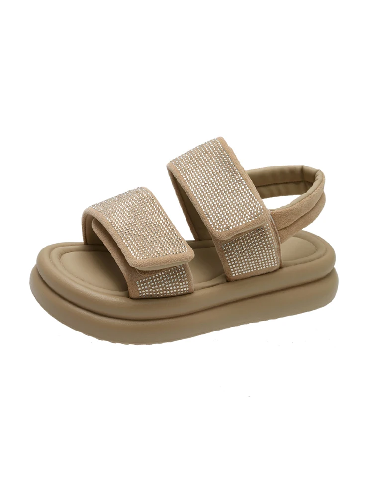 Comfort Shoes for Women Clogs With Heel 2024 Summer Soft Rhinestone Sandals Suit Female Beige Open Toe Med Muffins shoe Thick Ne