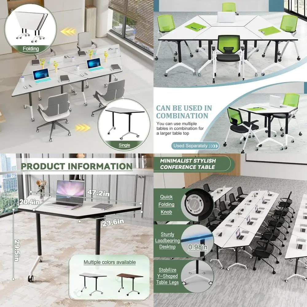 

T-Shaped Conference Table with Wheels, 47.2 for Office Meetings (6-Pack)