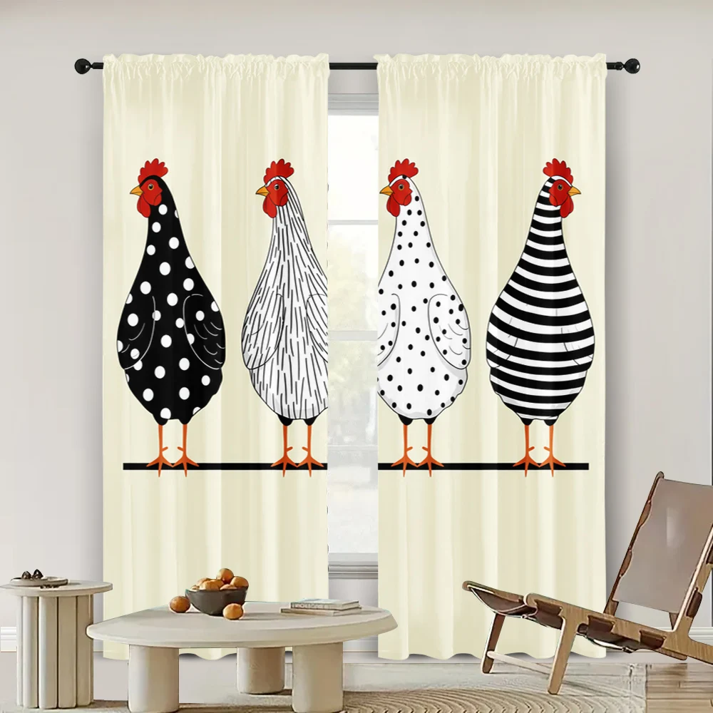 2pcs, spring summer Curtains chicken Prints Light Filtering Curtains Polyester Easy Install Art Deco Festive Perfect for