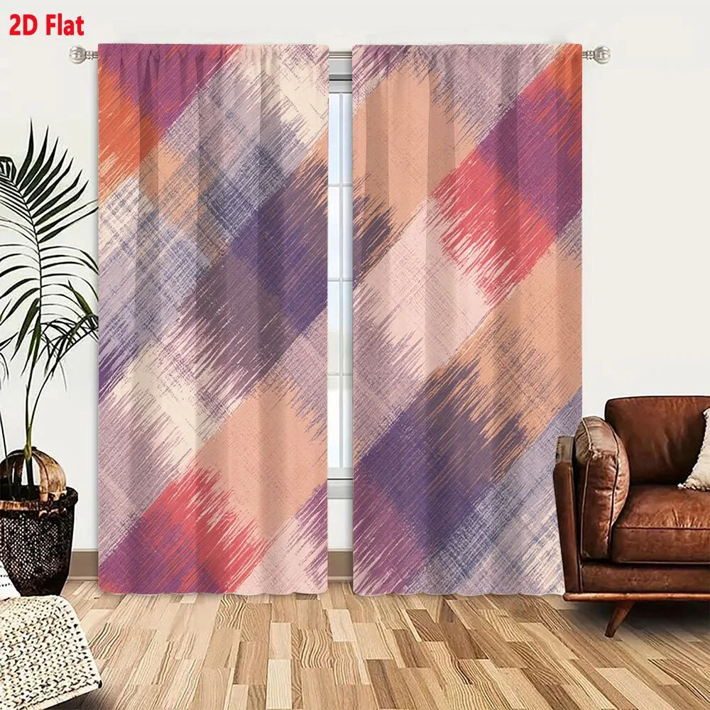 2Pcs Curtains Add 2D Flat Textured Abstract Diagonal Stripes Muted Purple Lavender Dusty Rose Peach Beige Soft Gray Plaid Tartan