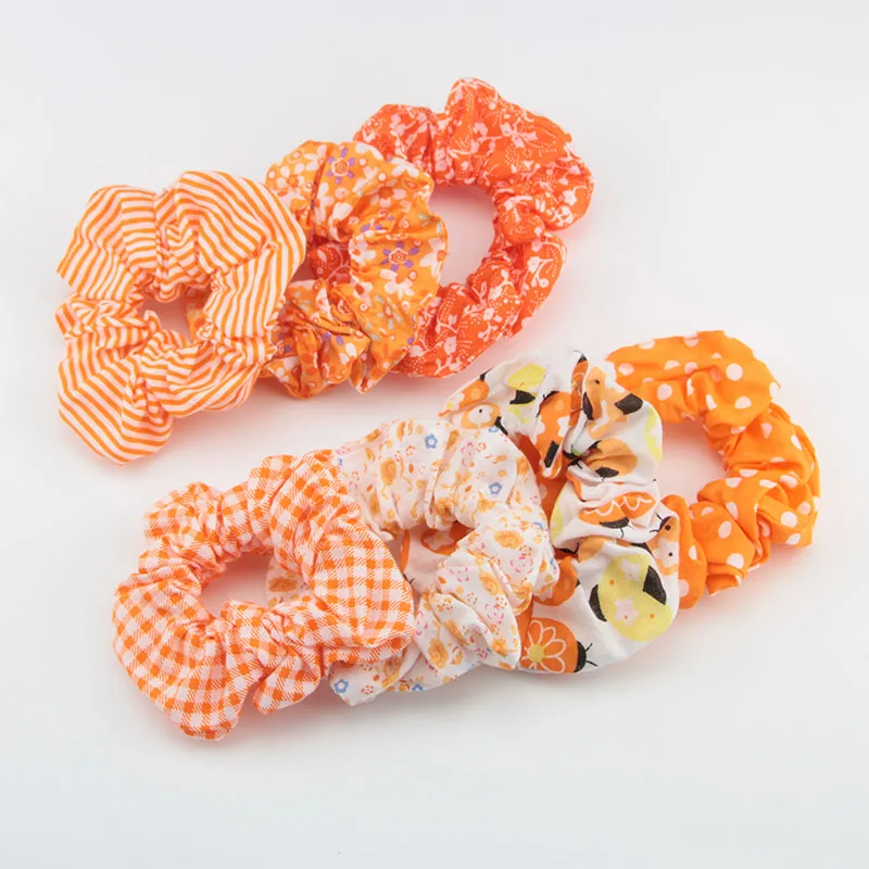 7Pcs Autumn Print Hair Scrunchies for Women Orange Hair Ties Assort Summer Hair Accessories for Girls Hair Band Ponytail Holders