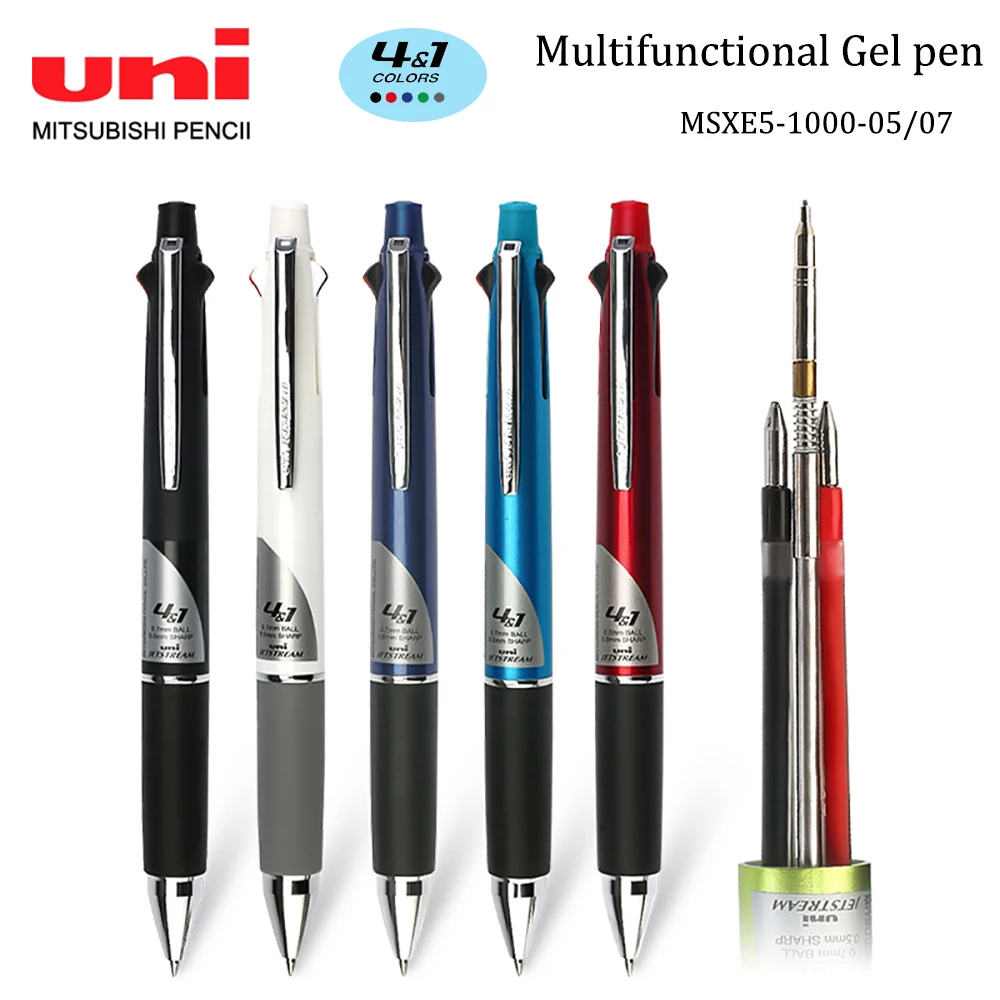 Japan UNI Multi-function Ballpoint Pen MSXE5-1000-05|07 JETSTREAM Four Color Gel Pen+Mechanical Pencil Office Stationery