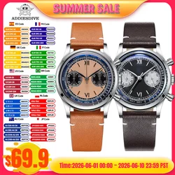 ADDIESDIVE 38MM AD2037 Men Multifunctional Chronograph Watches 10Bar Diving Leather Belt Timing Clocks Quartz Watch Relogios