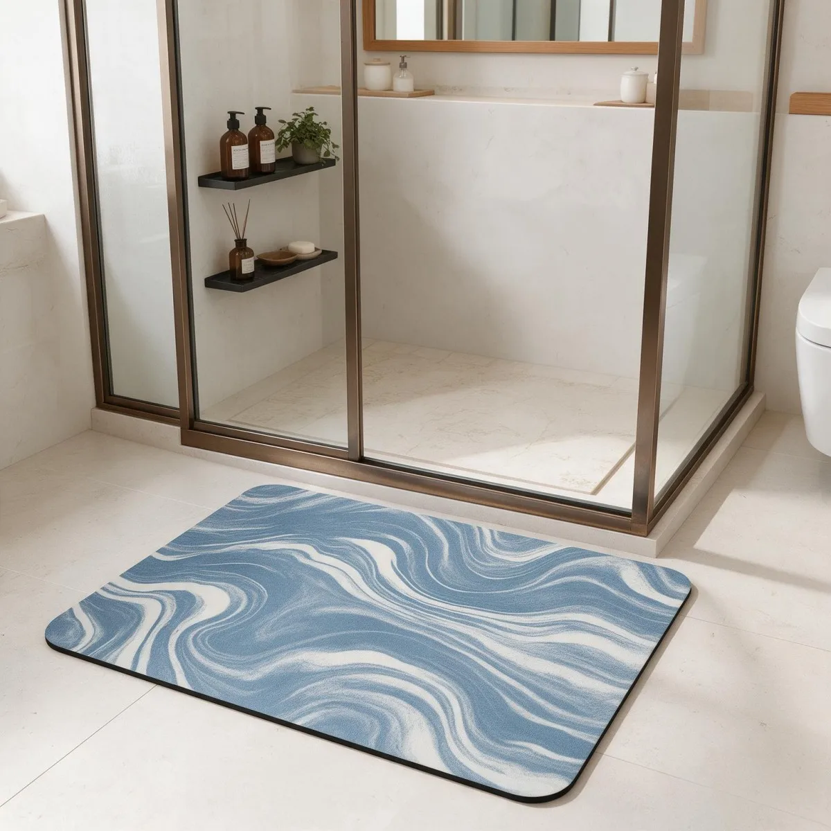 Tappetino da bagno quadrato in fango di diatomee, antiscivolo e assorbente, con fondo in gomma, ideale per il bagno e l’ingresso.