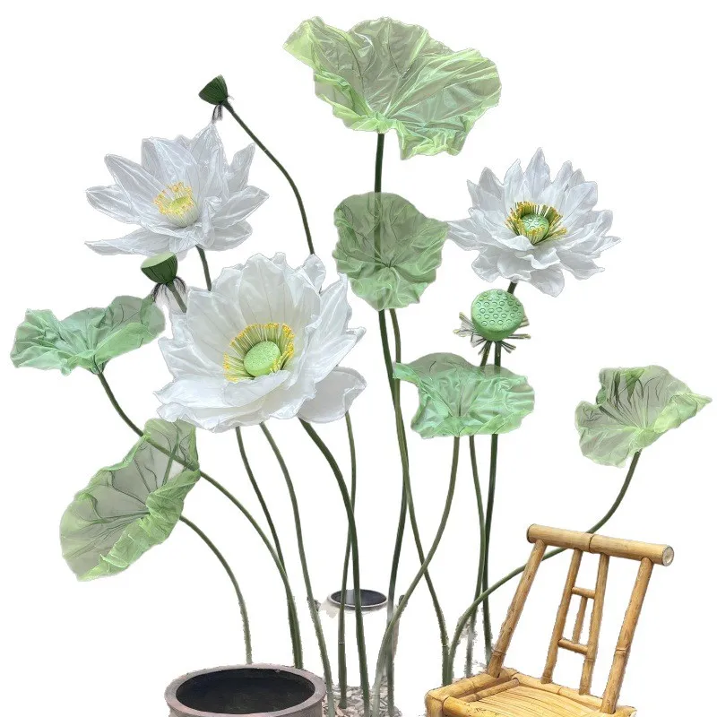 Large lotus silk paper art national style decorative flower arrangement store shopping mall mesh lotus simulation flower Interne