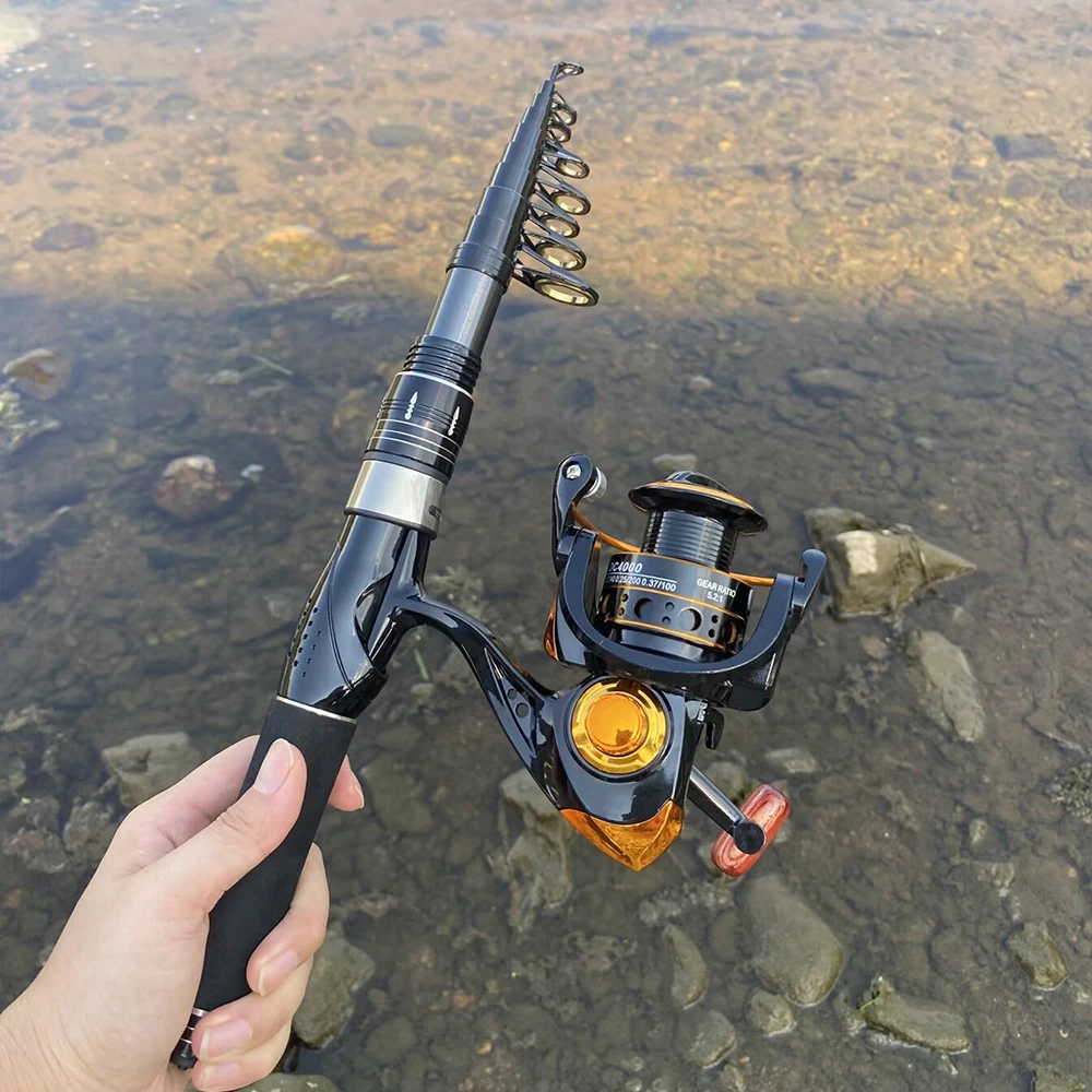 1.5/1.8/2.1/2.4M ensemble de moulinet de canne à pêche tige en Fiber de carbone Ultra légère et rapport de vitesse 5.2:1 moulinet voyage mer ensemble de pêche en eau douce