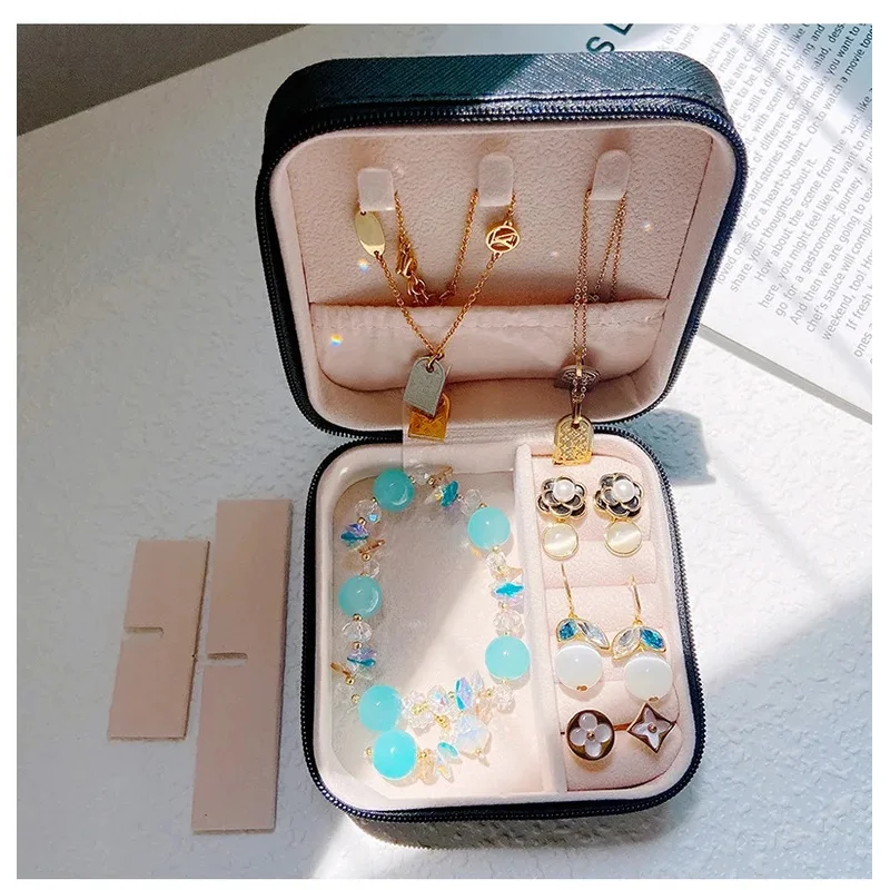 Portable Mini Jewelry Travel Case, PU Leather Organizer Box, Jewelry Storage Holder for Women Girls Earrings Necklaces gallery 4