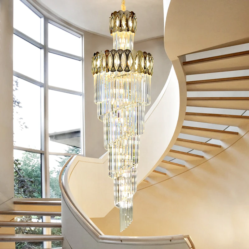 

Crystal Stair Chandelier Buplex Building Villa Pick Empty Floor Light Luxury Post-modern High-end Hotel Lobby Pendant lights