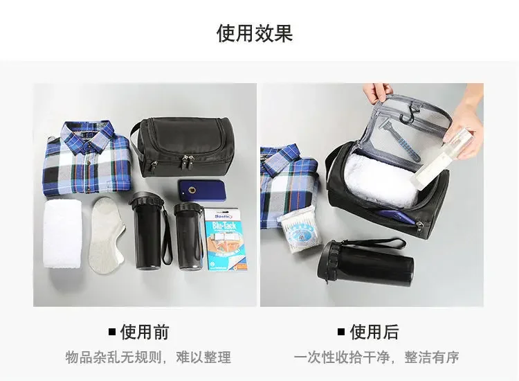 Tragbares Reise-Kosmetik-Set für Herren, ideal für Geschäftsreisen im Freien, große Kosmetiktasche, Organizer-Tasche, Badetasche, Pflege-Set. – Detail 6