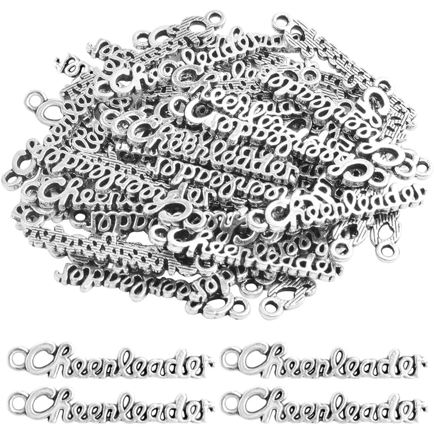 

50pcs Antique Silver Letter Cheerleader Charms Alloy Sports Cheerleader Charm Pendants for DIY Necklace Bracelet Jewelry Making