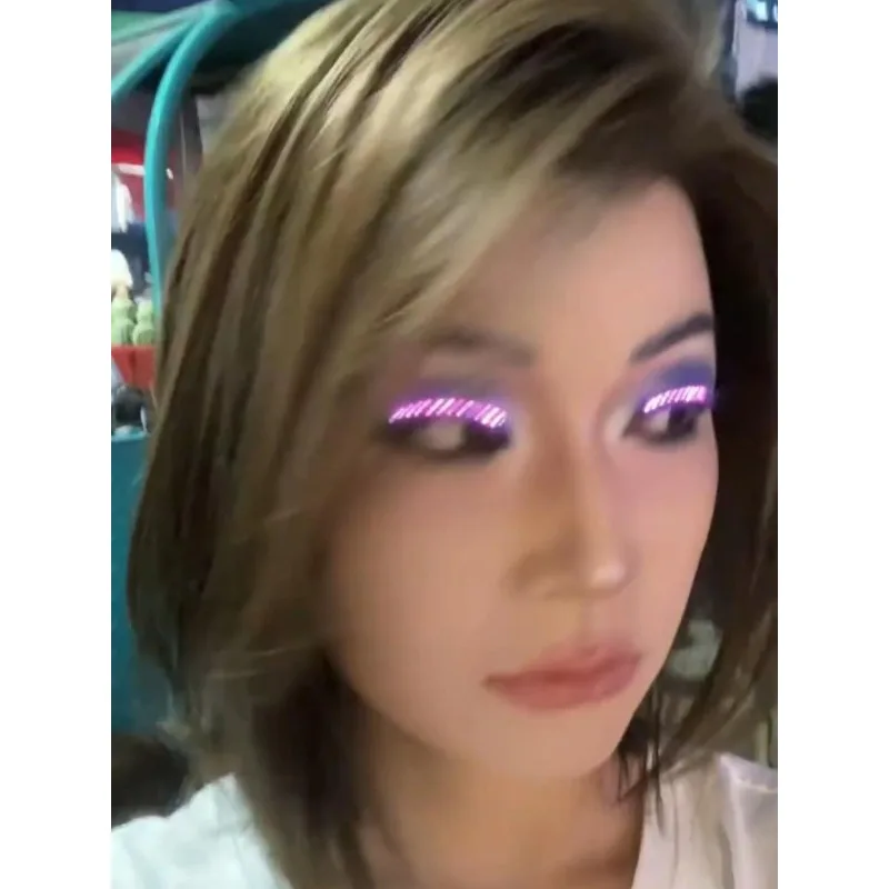 LED رمش كحل تضيء الرموش الصناعية مزدوجة الجفن ملصق الوجه متوهجة ملصقات نادي الحفلات الهذيان الحفل مهرجان ماكياج #2