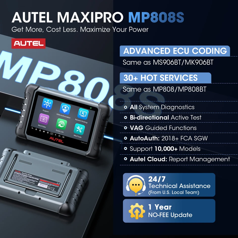 Autel-車の診断ツール,Maxipro mp808s,2年間の無料アップデート,ECU