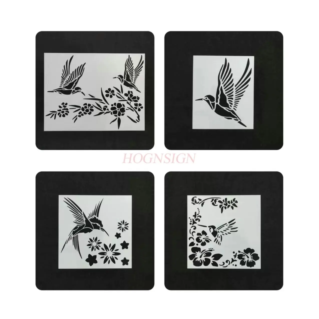 4pcs/set Flower and Bird Series Hollow Painting Template Hand drawn DIY Wall Painting Spray Painting Hummingbird Pattern