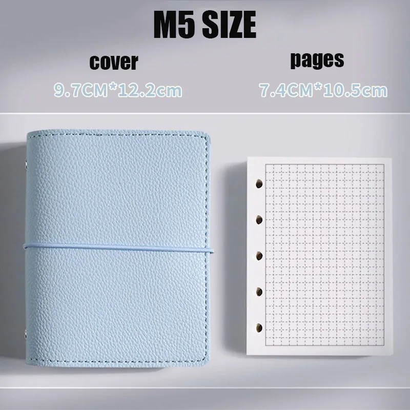 M5 97x122mm Size Loose Leaf Notebook Lychee Texture Cover With Elastic Band 40 Sheets Lined Pages Portable Hand Journal Planner