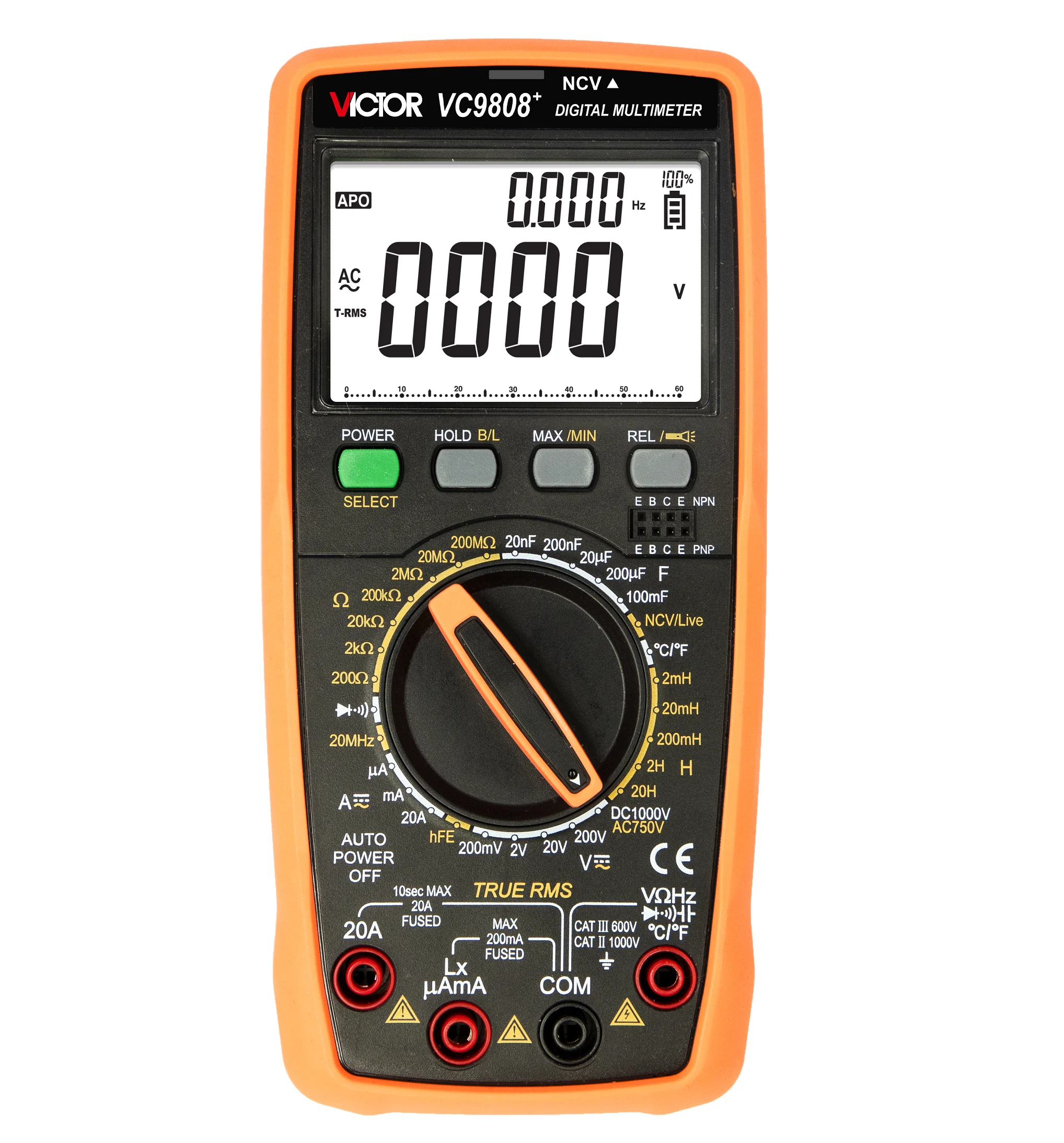 

Victor NEW VC9808+ HIGH-PRECISIONDIGITAL MULTIMETER with dual-integral A/D converter uses the LCD with 20mm-high figure