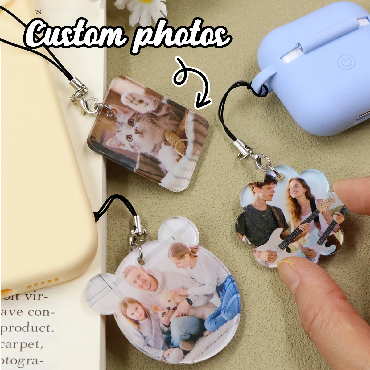 Custom Photo Phone Charm, Personalized Shaped Acrylic Pendant, Customized Hanging Accessory, Thoughtful Present For Birthdays
