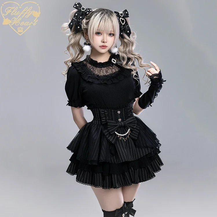 Japanese Style Mass Production Mine Lolita Mini Skirt Autumn New Girl's Sweet Cute Bow Pearl Chain Princess Skirt Y2K Cake Skirt