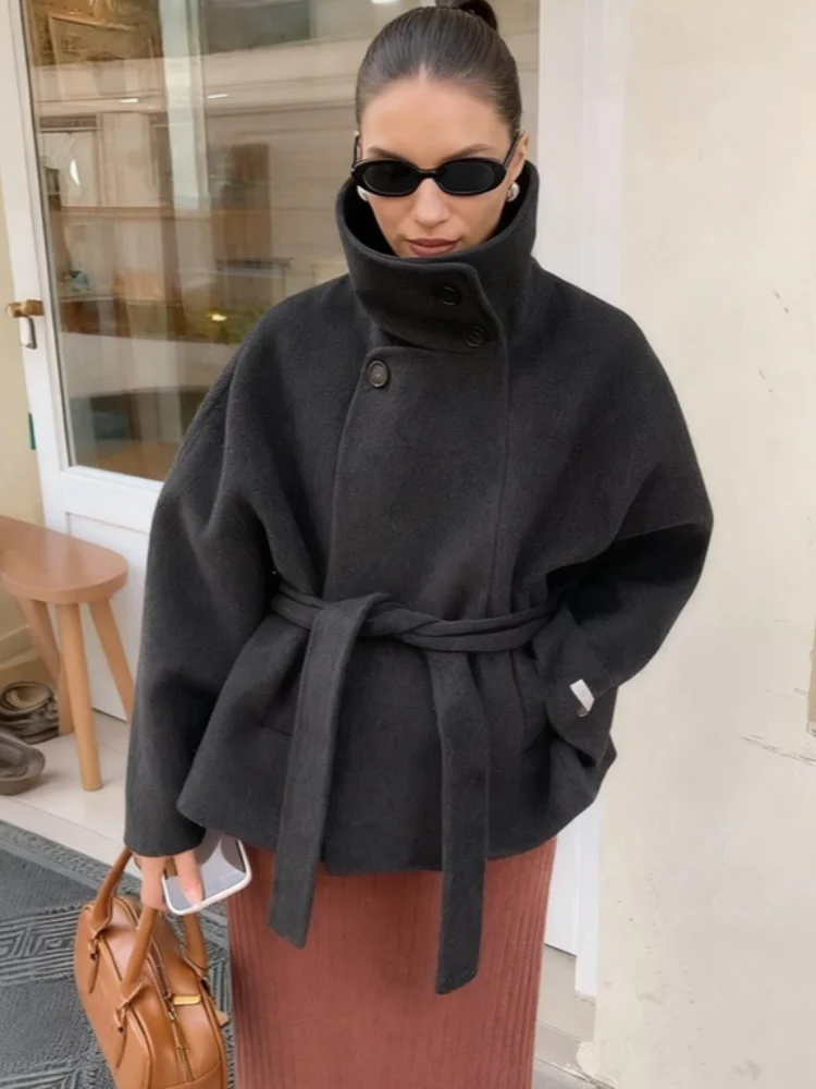 Fashion Shawl Collar Woolen Women Coat Urban Long Sleeve V-neck Pocket Female Outwear 2026 Autumn Winter Lady Streetwear New