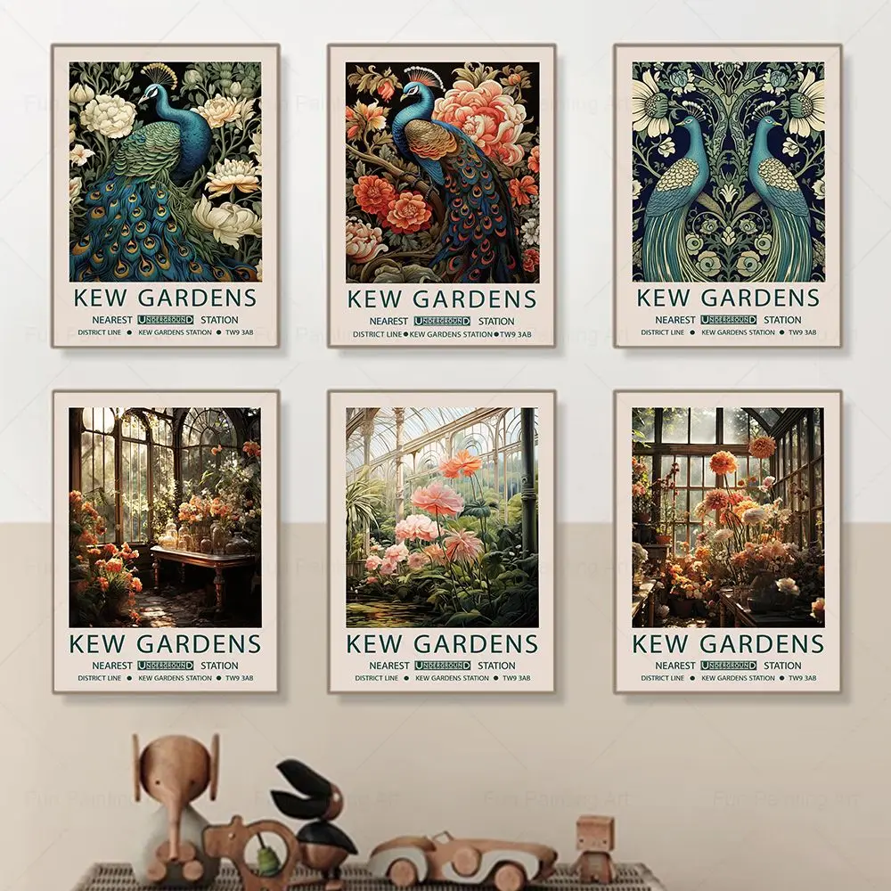 

William Morris Posters Kew Gardens Print Peacock Flowers Vintage Wall Art Canvas Paintings Aesthetics Pictures Living Room Decor