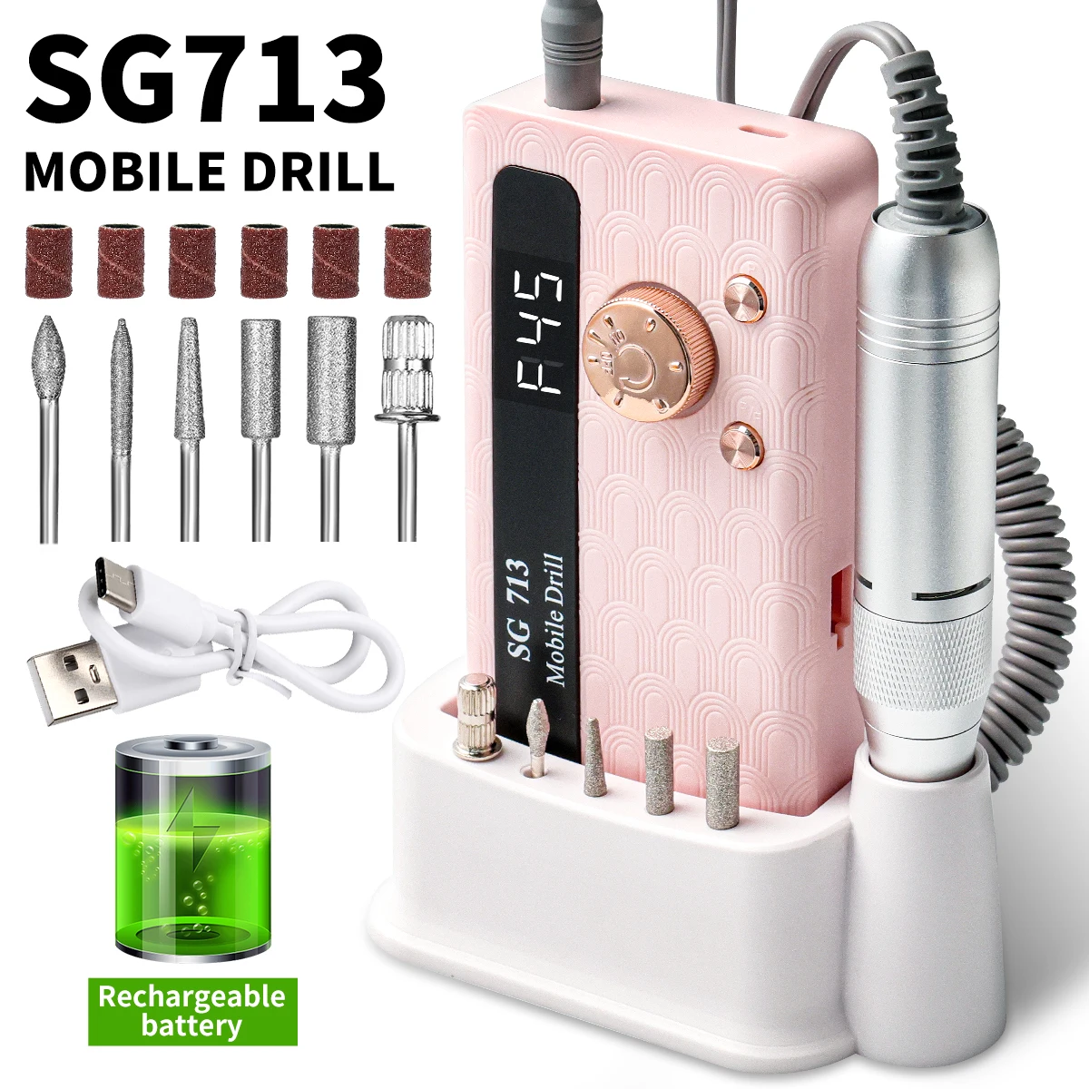 35000/45000 RPM Oplaadbare Nagelboormachine Professionele Draagbare Elektrische Manicure Bestand voor Nagels Gel Polish Verwijderen Slijpen