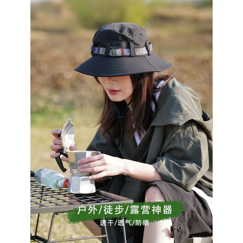 Quick-Drying Drawstring Bucket Hat Women's Breathable Outdoor Fishing Hiking Climbing Cover Camping Hat Men's Sum