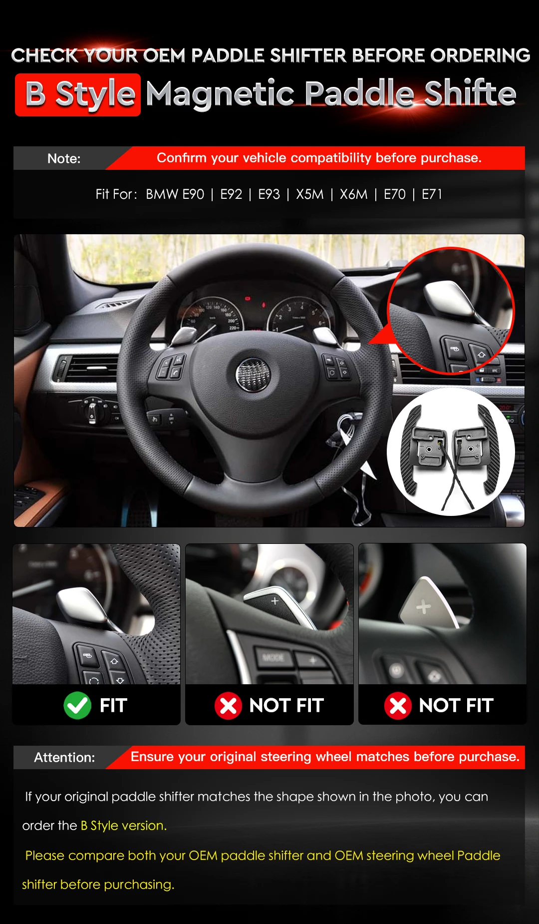 MAGVEX Magnetic Paddle Shifters For E90 M3 E92 M3 E93 M3 X5M X6M E70 E71 Steering Wheel Paddle Layered Carbon-Aluminum Design view 2