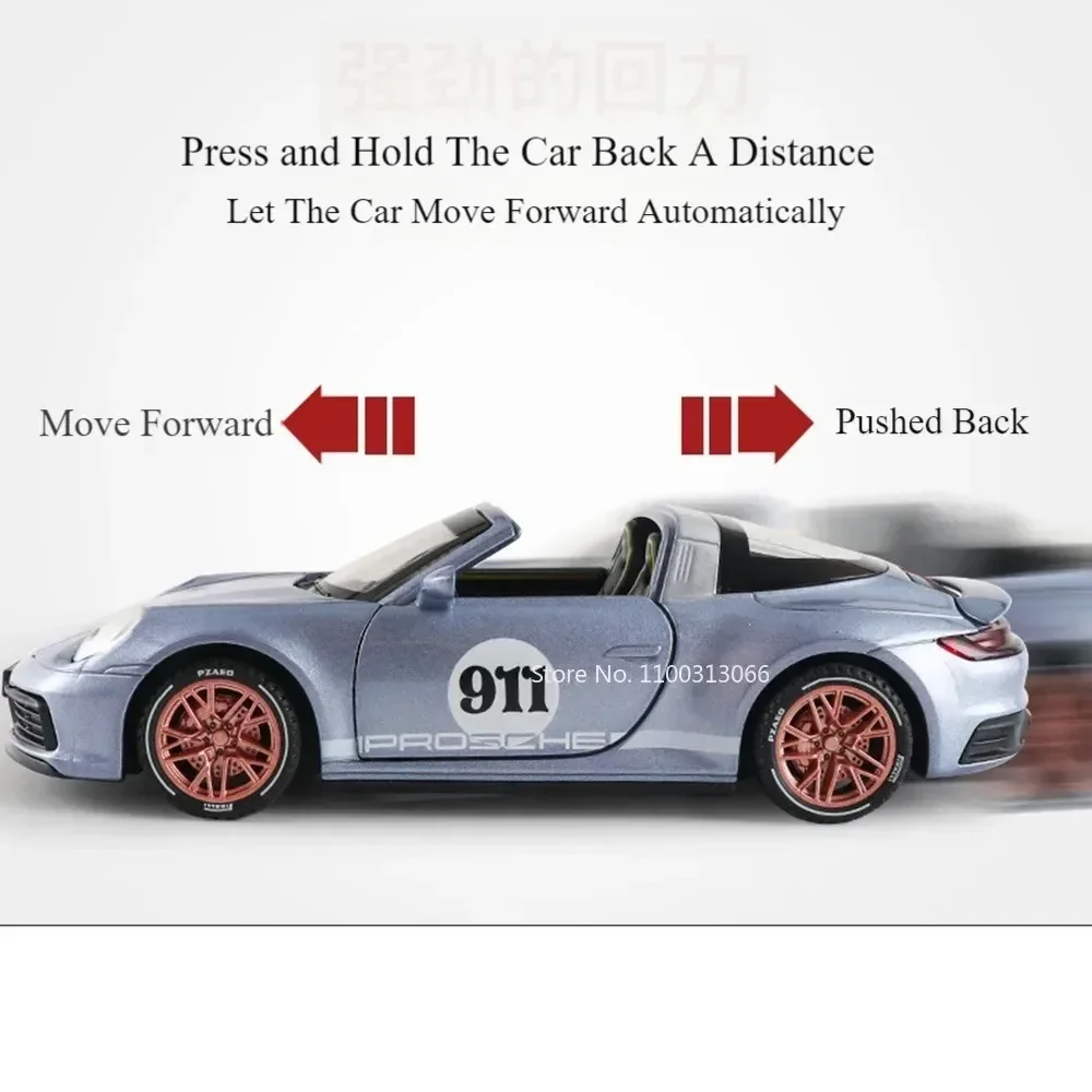 1:32 Porsche 911 Targa 4S ของเล่นรถยนต์ Miniature รุ่นโลหะผสม Diecast ดึงกลับ Super Sound Light ยานพาหนะเด็กเทศกาล GiftsFa Fa