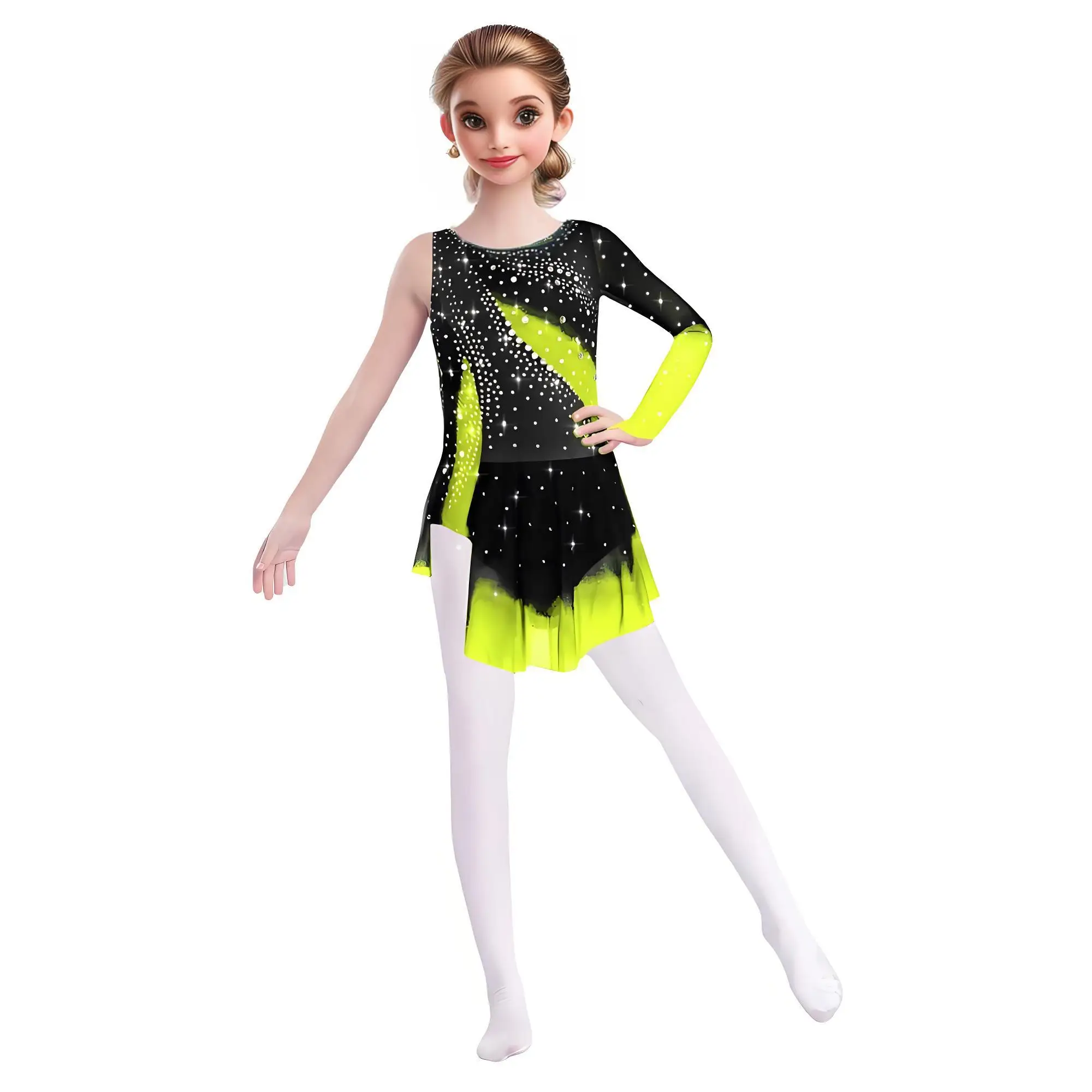 

Детское балетное платье для девочек, гимнастический купальник для художественной гимнастики, акробатики, блестящий боди с стразами, одежда для фигурного катания и танцев