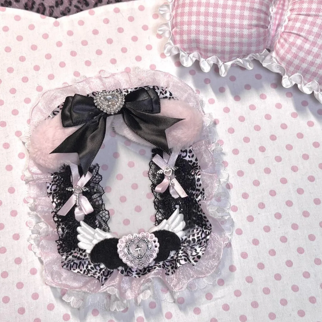 Aesthetic Demon Sweetheart Cute Wings Lace Leopard Bow Card Holder Girl Kpop Star 3-inch Photo Card Protective Case Bag Pendant