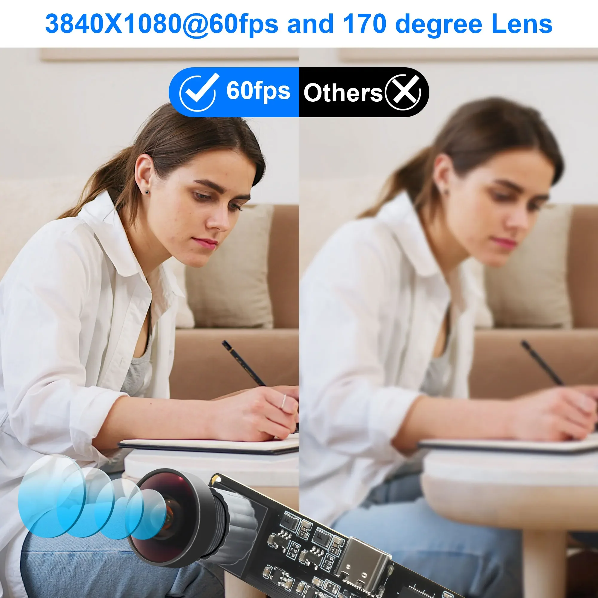 Best Seller ELP 4MP Stereo Synchronous Dual Fisheye Lens Wide Angle 3840x1080P 60fps High Speed USB Camera Module For 3D VR
