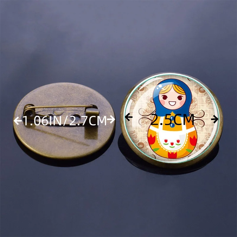 Russian Doll Series Brooch Glass Convex Brooch Buckle Matryoshka Sleeve Dolls Cartoon Men's Women's Clothing Accessories