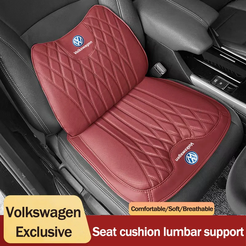 Leather Car Seat Cushion Lumbar Support Auto High End Interior For Volkswagen VW RLine R Golf Amarok T5 Teramont ID3 Tiguan GTI