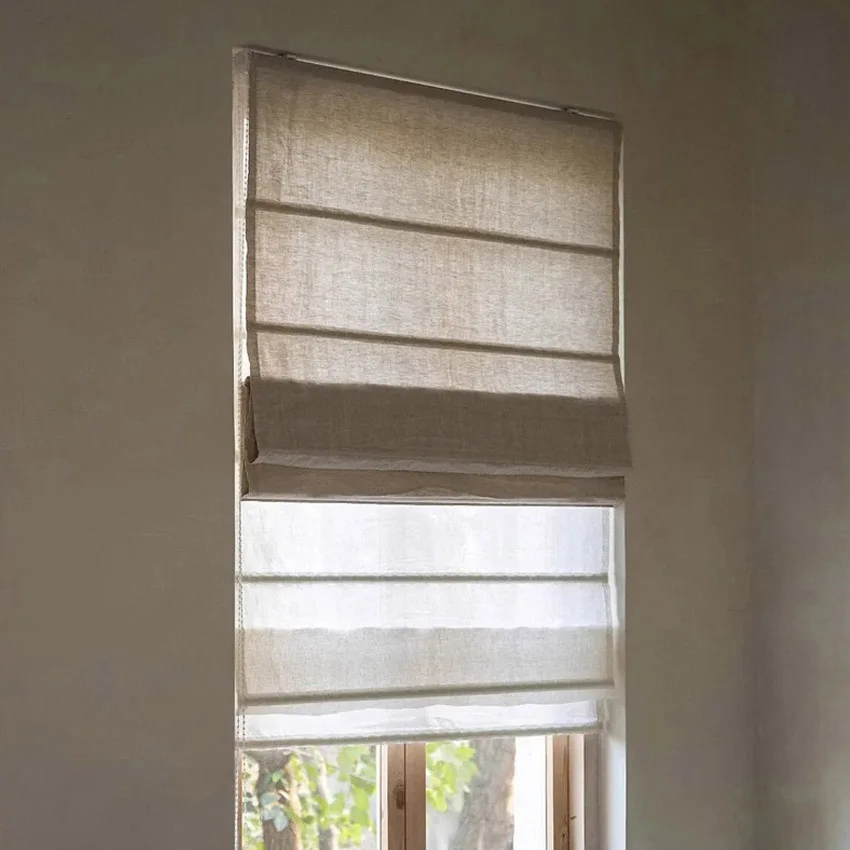 

Modern Motorized Solid Color DoubleFlat Roman Shades Customized Roman Blinds With Installation Included