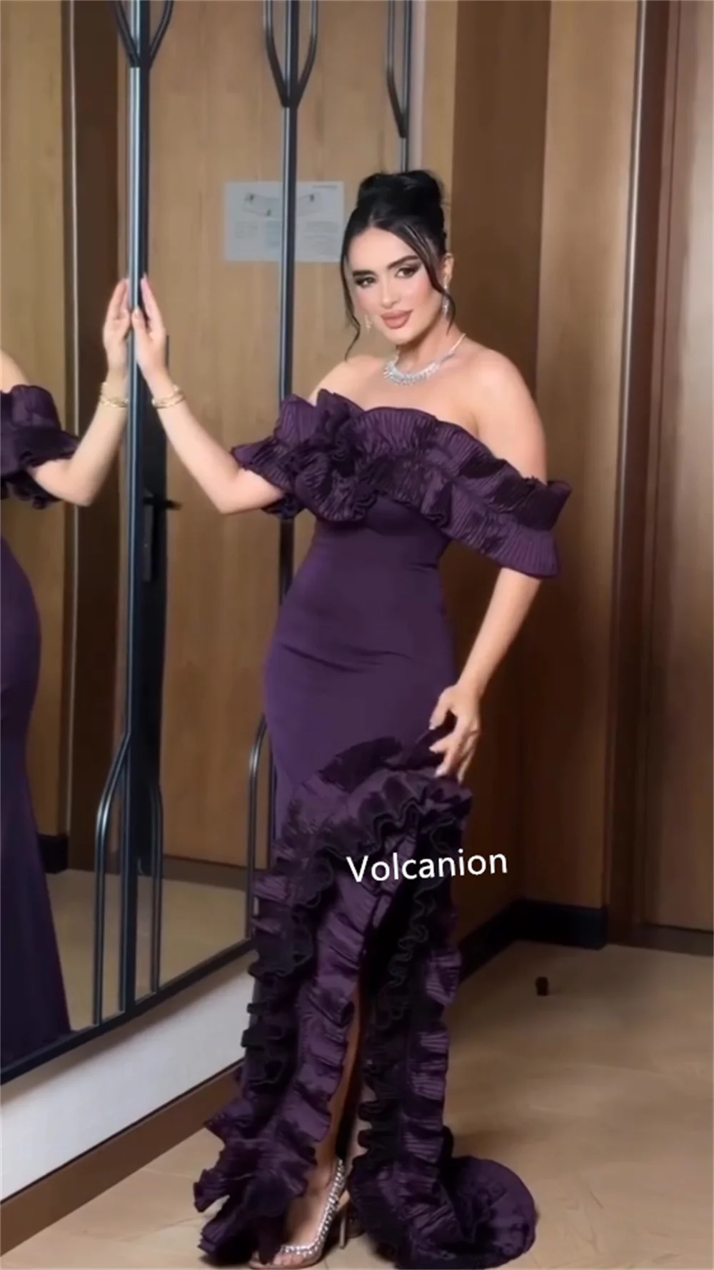 تخصيص جيرسي كشكش حورية البحر خارج على الكتف فساتين طويلة مناسبة مخصصة مساء أزياء رسمية رائعة