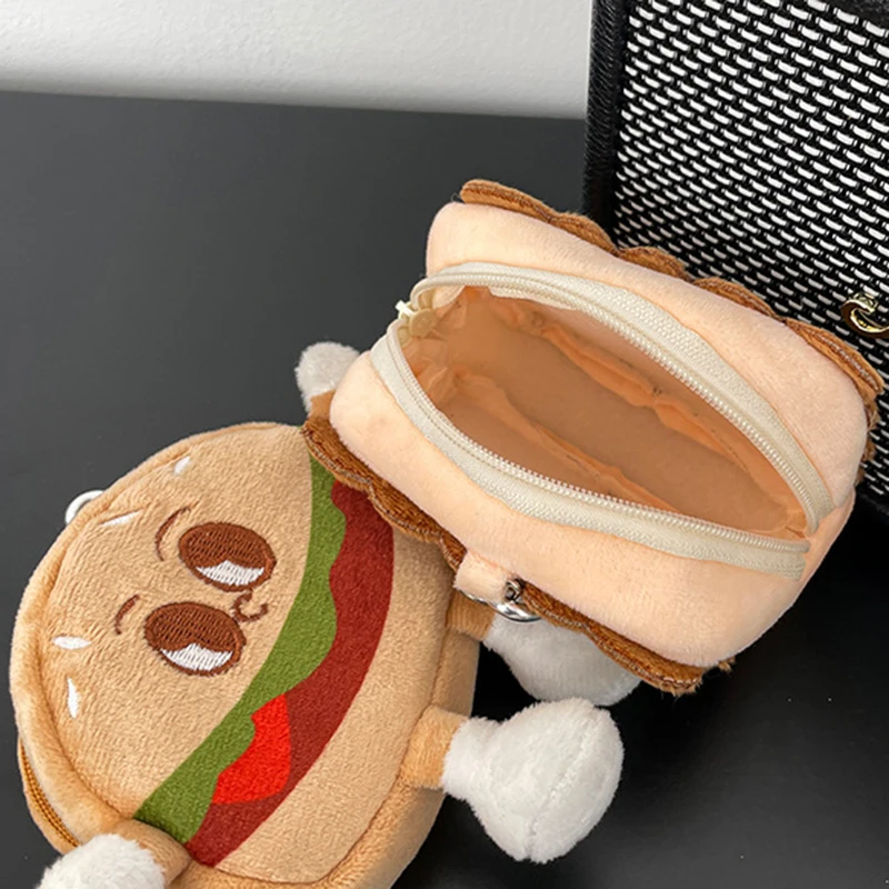 Cartoon Cute Burger Toast Plush Coin Purse Charm Girls Funny Headphone Organiser Bag Decoration Children Holiday Birthday Gift