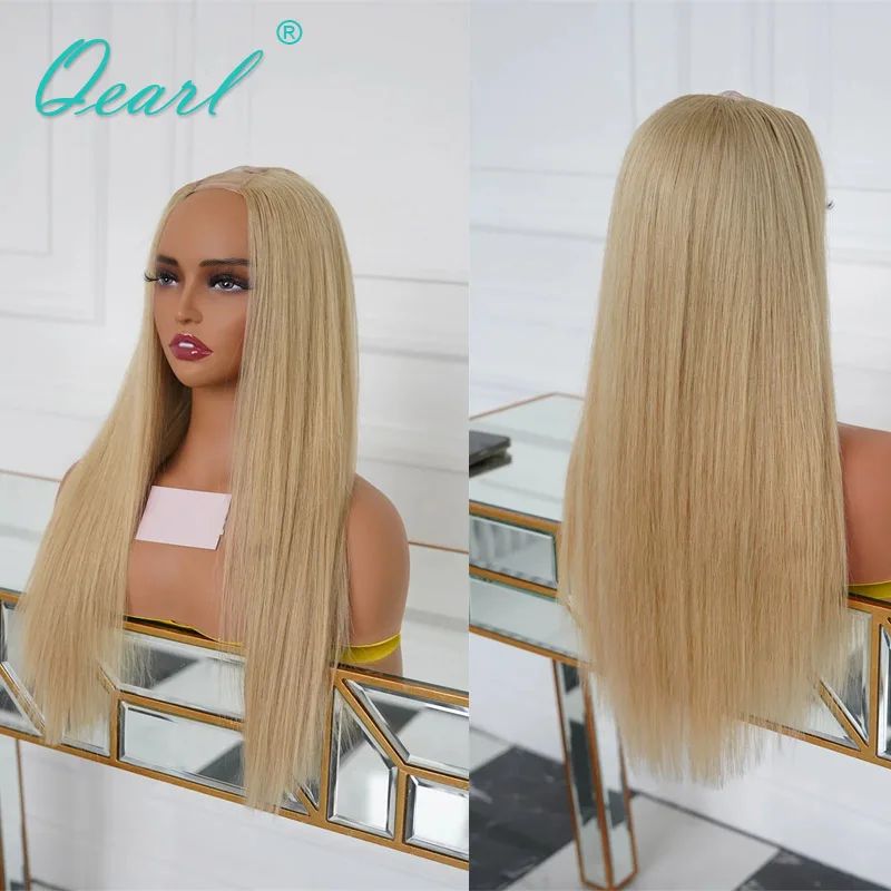 Soft Wig New in U Part Wig Glueless Real Natural Hair Wig Long Human Hair Wigs Warm Honey Blonde Colored V Part Wig Easy to wear